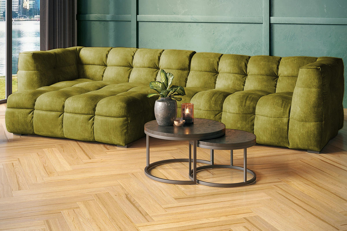 ECKSOFA RIO Grün Velvet - Schwarz/Grün, Textil (319/170cm) - KAWOLA