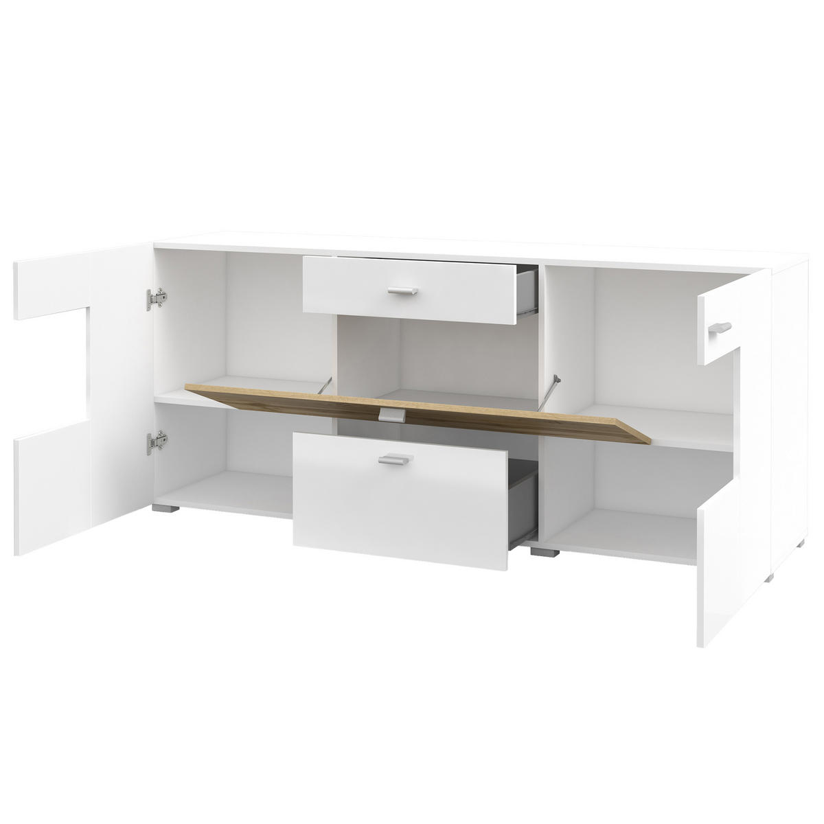 SIDEBOARD CORRADO 165/71/39 cm mit 2 Schubladen und 2 Türen Weiß - Weiß, Holzwerkstoff (165/71/39cm) - MASSENO