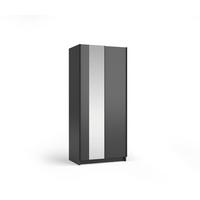 SCHWEBETÜRENSCHRANK CERON 100/182/54,6cm 2-türig mit Spiegel Schwarz - Schwarz, Holzwerkstoff (100/182/54.6cm) - MASSENO
