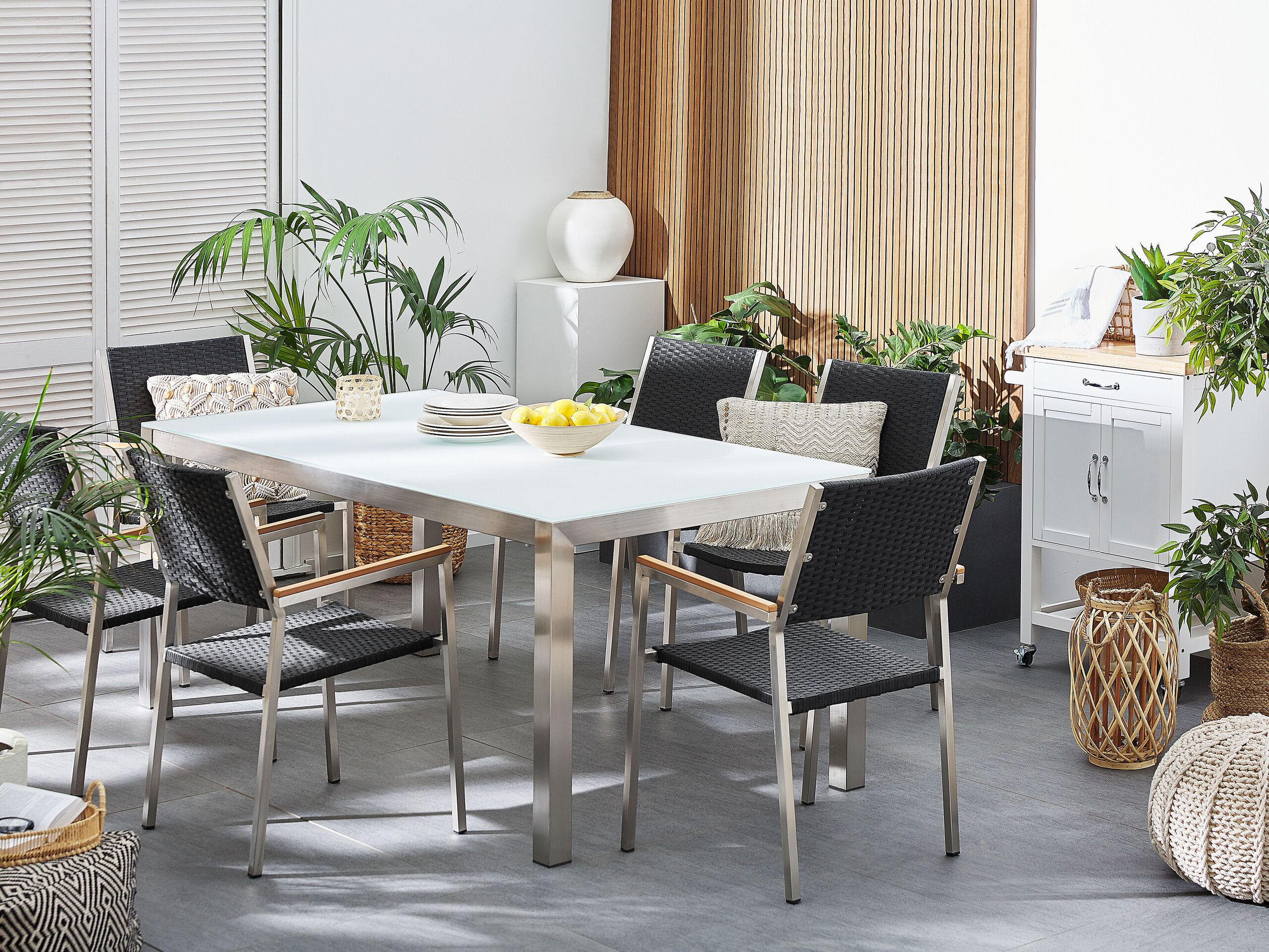 GARTENSTUHL 6er-Set Rattan Edelstahl Grosseto - Silberfarben/Schwarz, Kunststoff (55/87/58cm) - Beliani