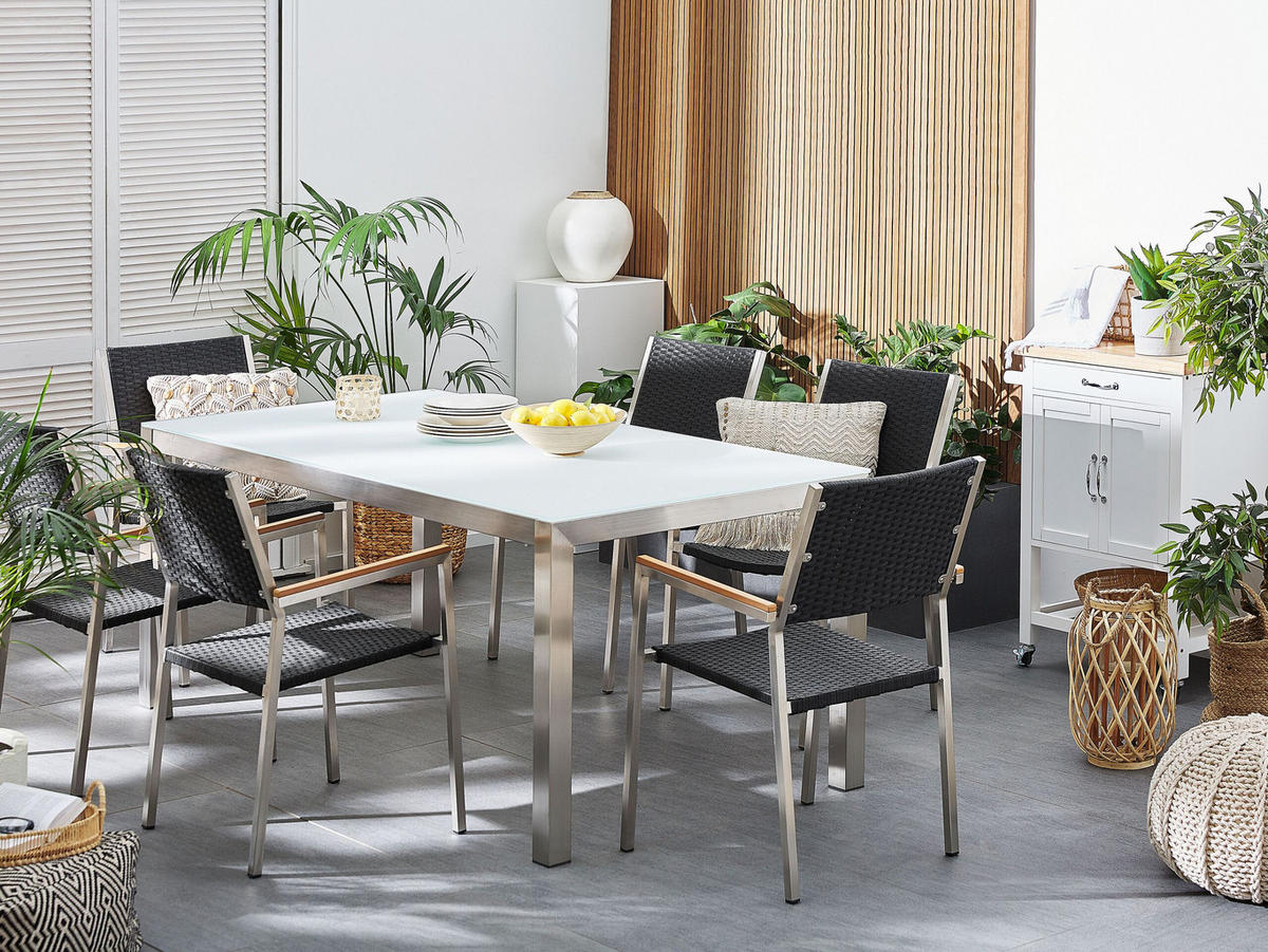 GARTENSTUHL 2er-SET Rattan Edelstahl Grosseto - Silberfarben/Schwarz, Kunststoff (55/87/58cm) - Beliani