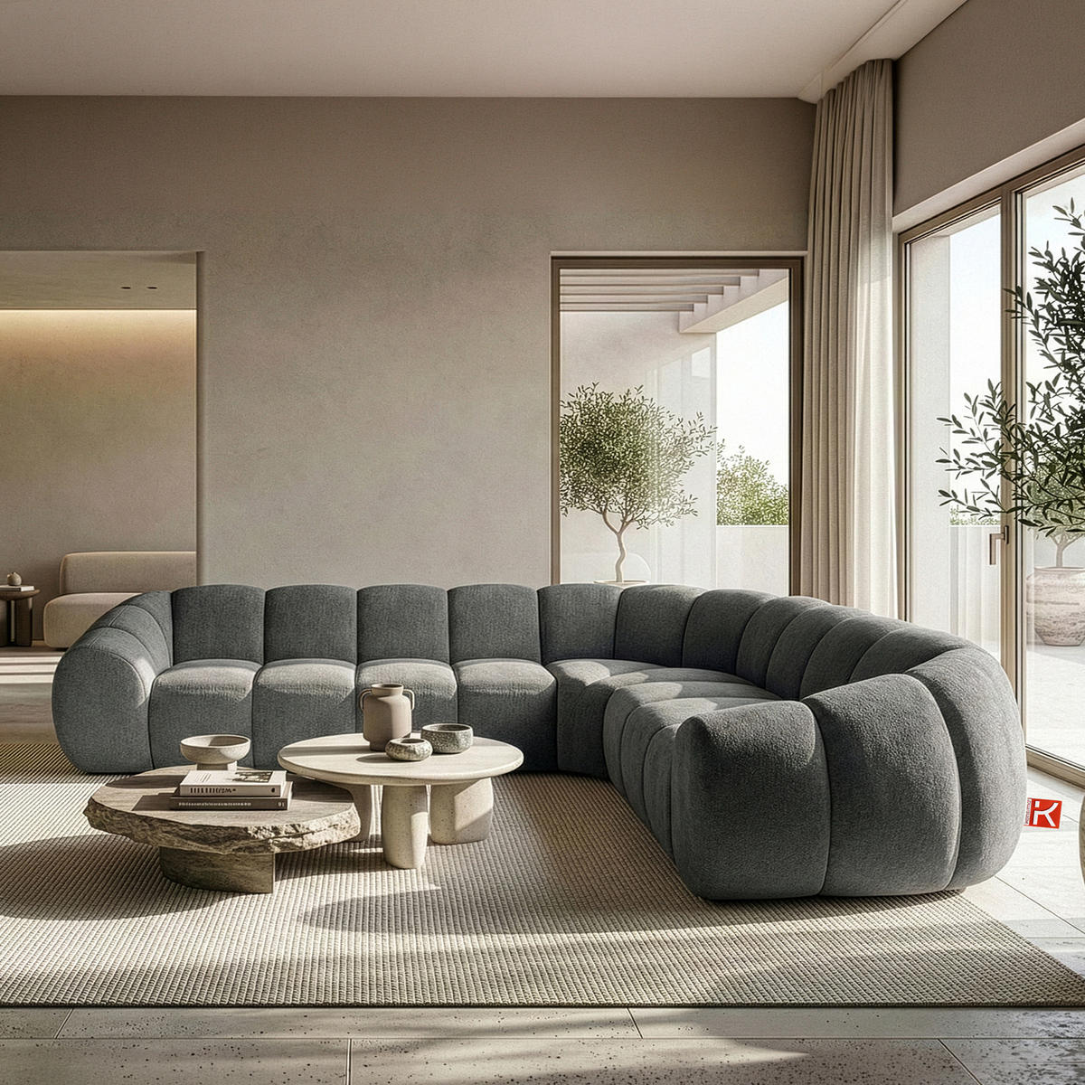 ECKSOFA RECHTS FLAVA, Aschgrau - Grau, Holz/Holzwerkstoff (310/270cm) - KONSIMO®