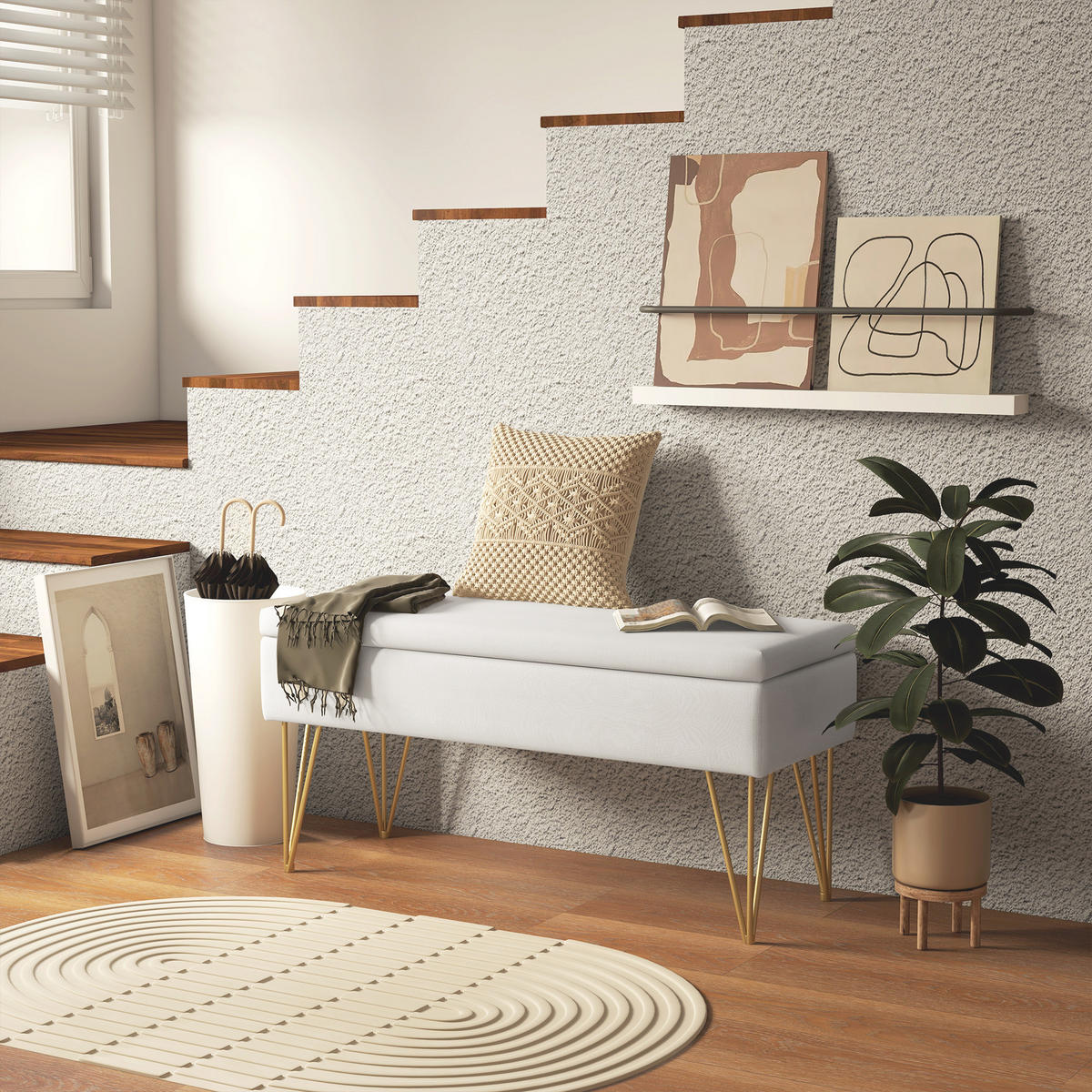 TRUHENBANK - Creme, Holzwerkstoff (40/49/100cm) - HOMCOM