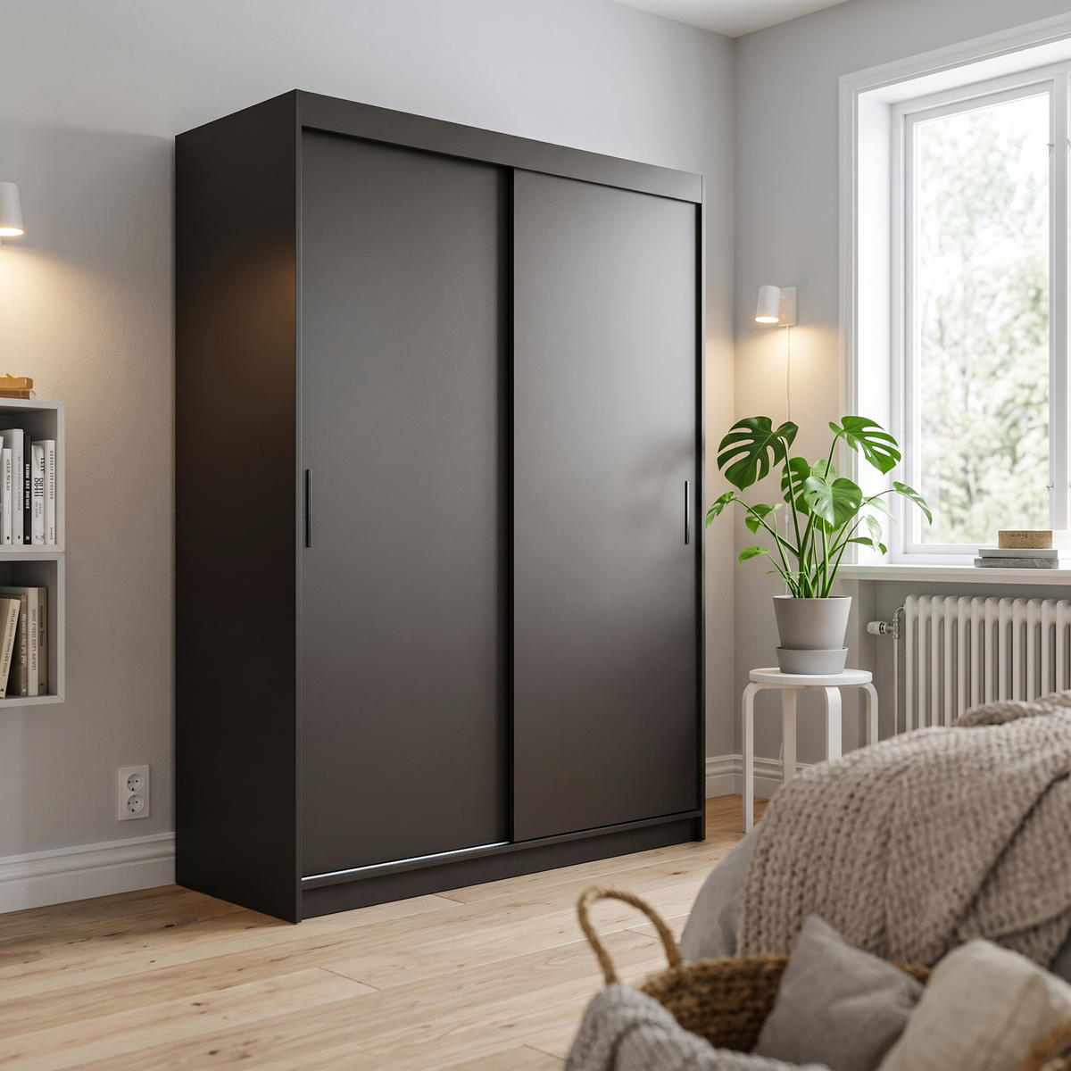 SCHWEBETÜRENSCHRANK TELA 180/205/60cm 2-türig Schwarz - Schwarz, Holzwerkstoff (180/205/60cm) - MASSENO