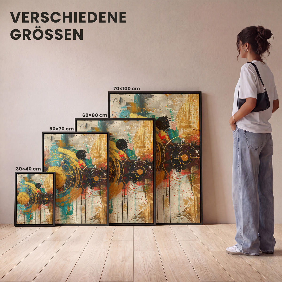 LEINWAND Bilder mit Rahmen - Abstrakt - Kunst - Gold - Modern - 50x70 - Multicolor, Textil (50/70cm) - MuchoWow