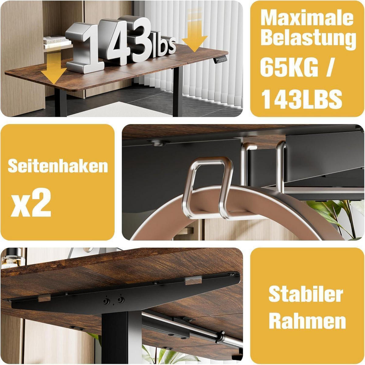 SCHREIBTISCH höhenverstellbar elektrisch 160 x 70 cm Braun - Braun, Holzwerkstoff (160/60/118cm)