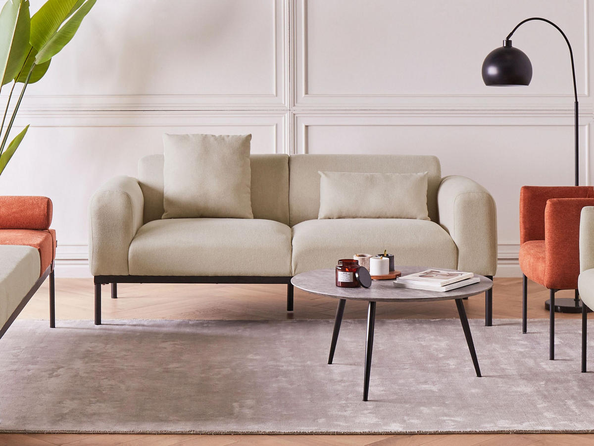2-SITZER-SOFA Leinen hellbeige Malmos - Beige/Schwarz, Textil (196/78/85cm) - Beliani