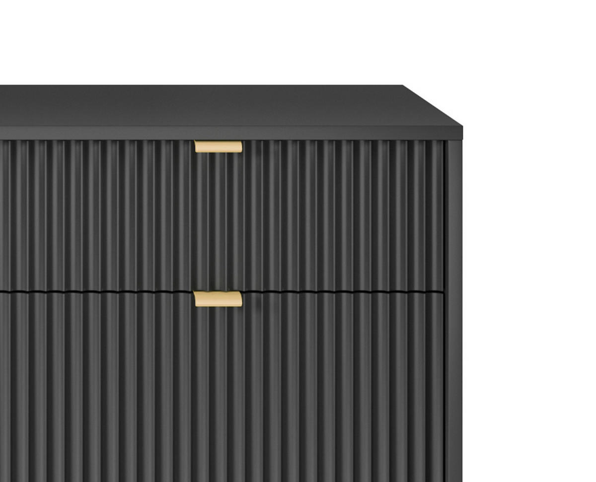 KOMMODE NOVA, Geriffelte Front, 2-Türen, 2-Schubladen 104x39x83 cm, Schwarz - Schwarz, Holzwerkstoff/Kunststoff (104/83/39cm) - DomoHome