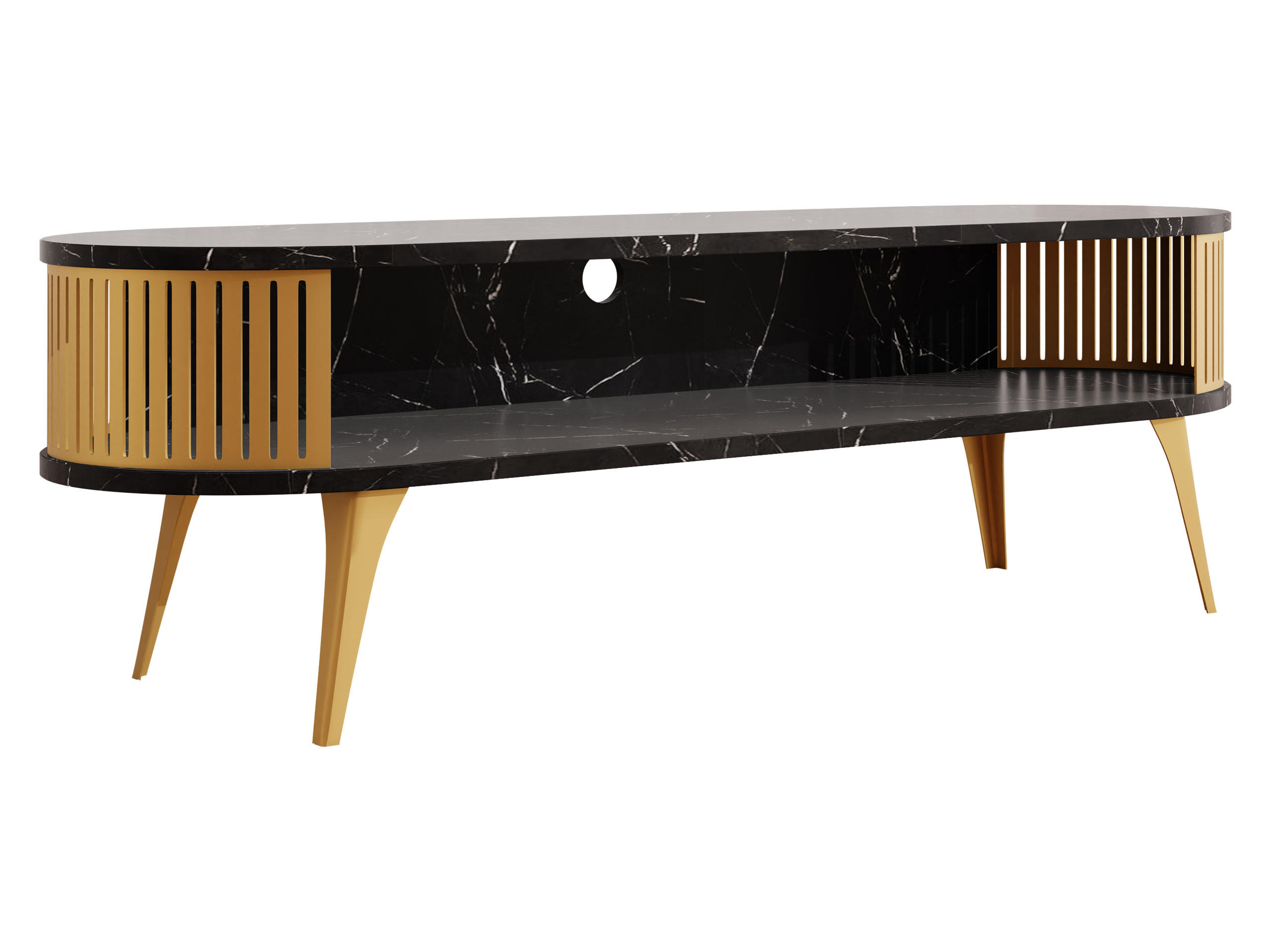 TV-LOWBOARD Roenni Oval Gold - Goldfarben/Schwarz, Holzwerkstoff/Metall (140/44/40cm) - MIRJAN24