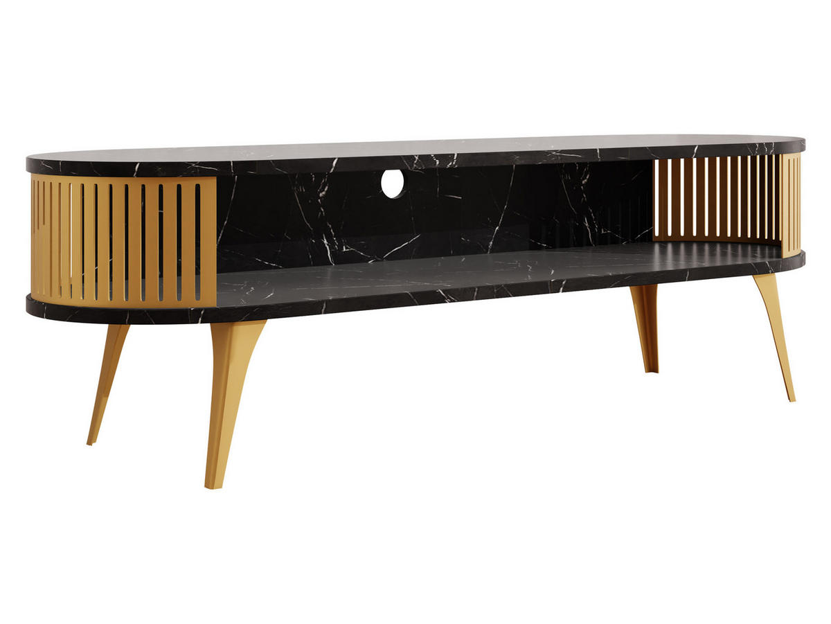 TV-LOWBOARD Roenni Oval Gold - Goldfarben/Schwarz, Holzwerkstoff/Metall (140/44/40cm) - MIRJAN24