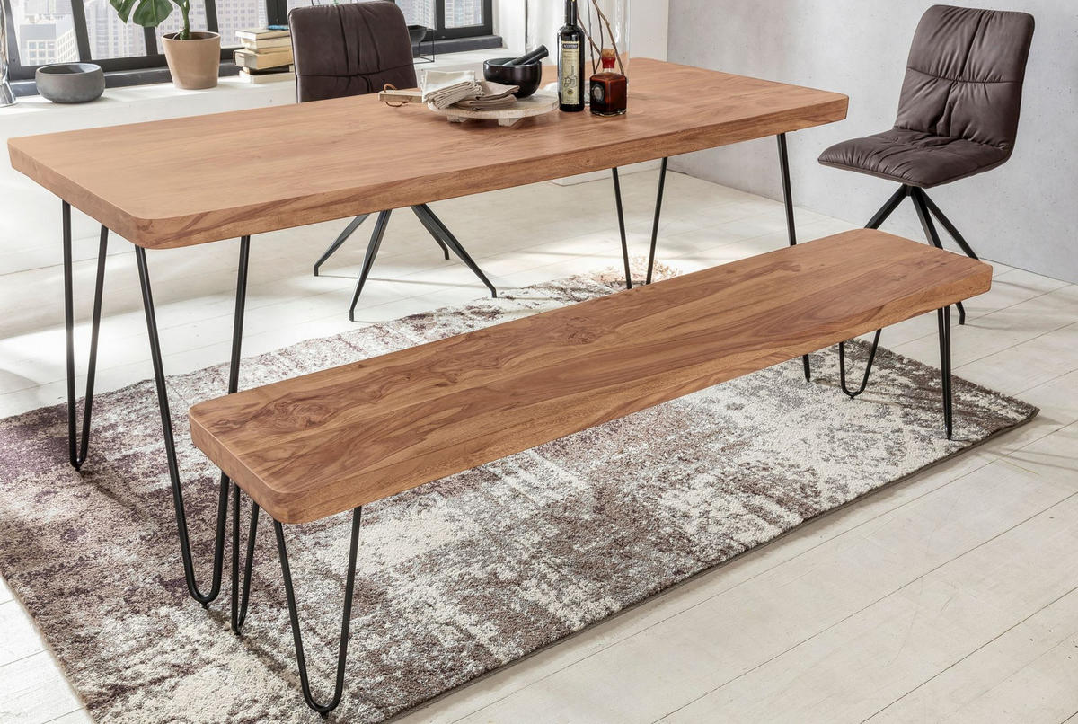 SITZBANK BALU Massivholz Metallbeine Landhausstil, Beige 120x40x45 cm - Beige/Schwarz, Holz/Metall (120/45/40cm) - KADIMA DESIGN
