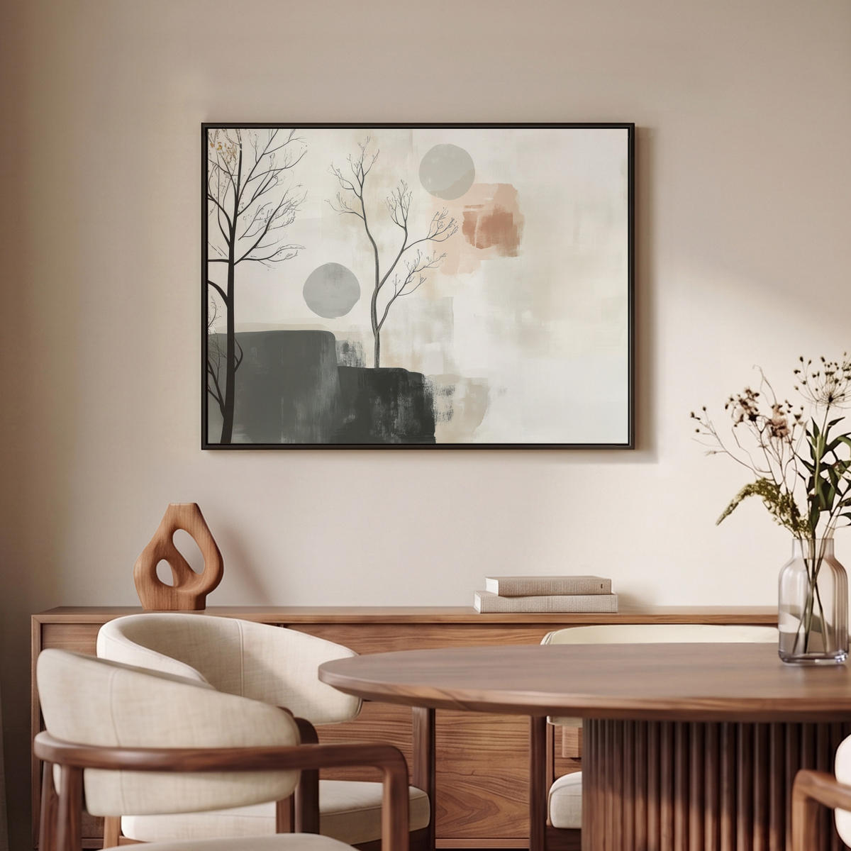 LEINWAND Bilder mit Rahmen - Wabi sabi - Beige - Pflanze - 80x60 - Sandfarben, Textil (80/60cm) - MuchoWow