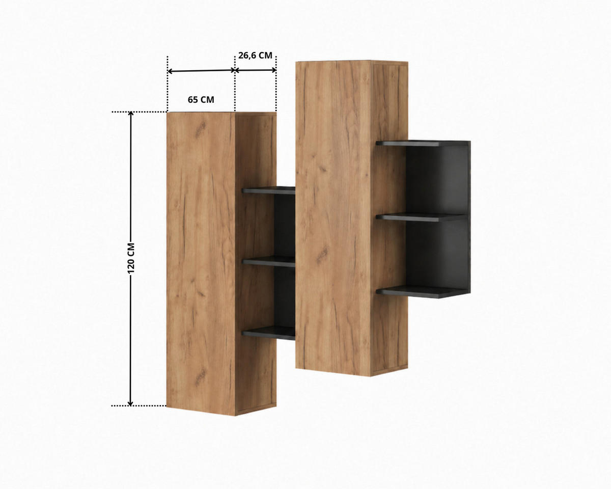 WOHNWAND Panzo 4-teilig Craft Eiche / Anthrazit - Grifflos - Eichefarben/Anthrazit, Holzwerkstoff (260/171/44cm) - Ravio