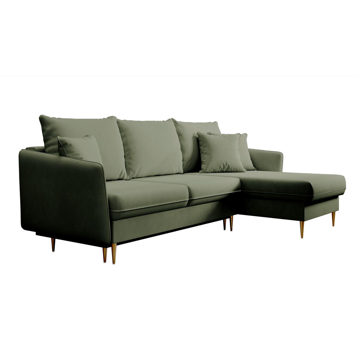 ECKSOFA Volio Salbeigrün Samt - Goldfarben/Hellgrün, Textil/Metall (223/145cm) - Selsey