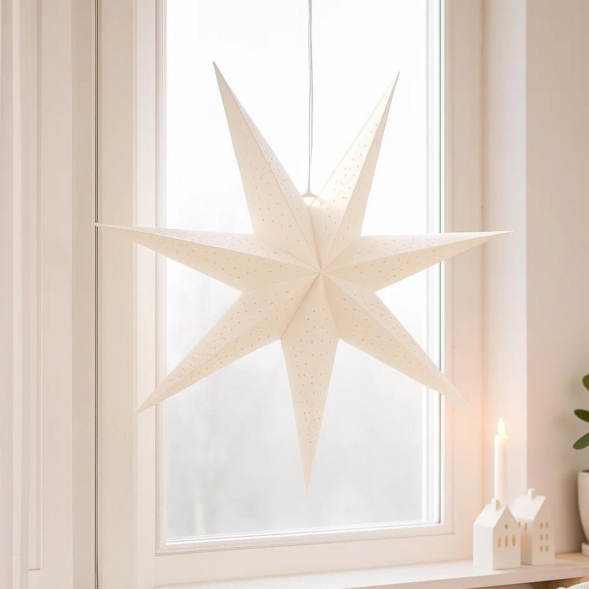 DEKORATIVER Bambus fürs Fenster Kassina 40/40/8,5 cm - Weiß, Naturmaterialen (40/8.5/40cm) - Boltze Home