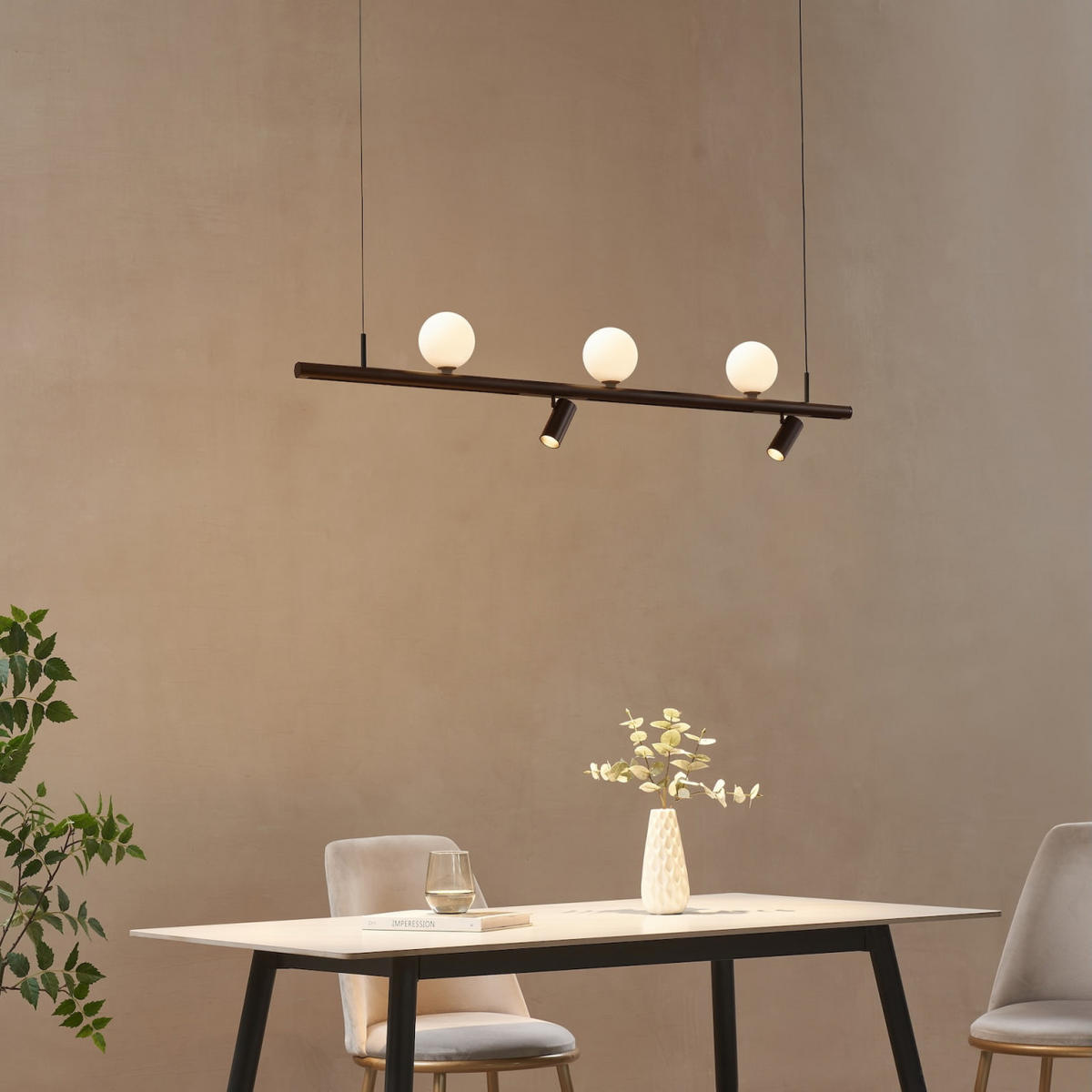 PENDELLEUCHTE MIT SPOTSTRAHLERN Lyne, Schwarz und weiß, 125cm - Weiß, Glas (125/125/8.5cm) - KOSILUM