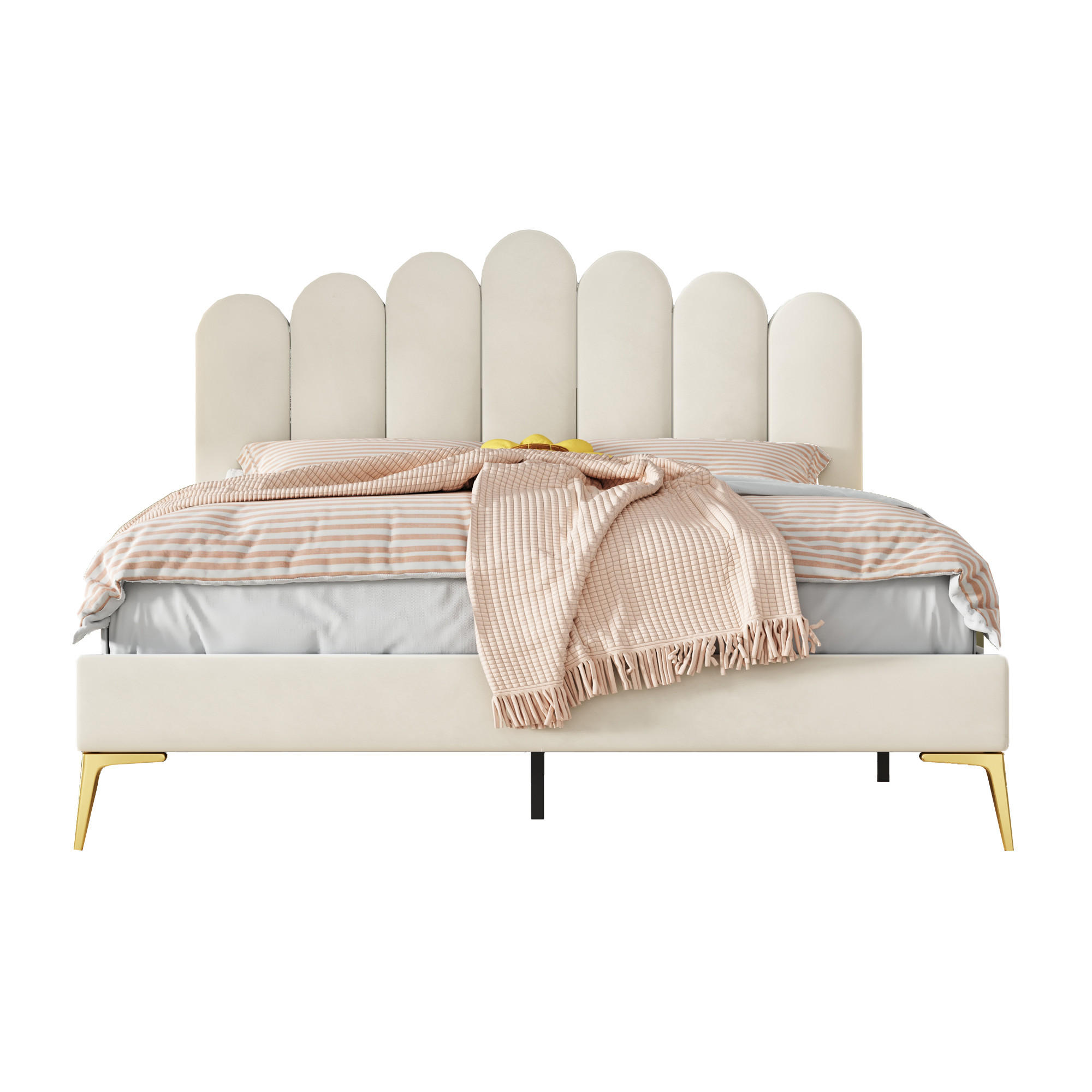 POLSTERBETT 140x200 Beige Samt Kopfteil - Beige, Textil (140/200cm) - FLIEKS