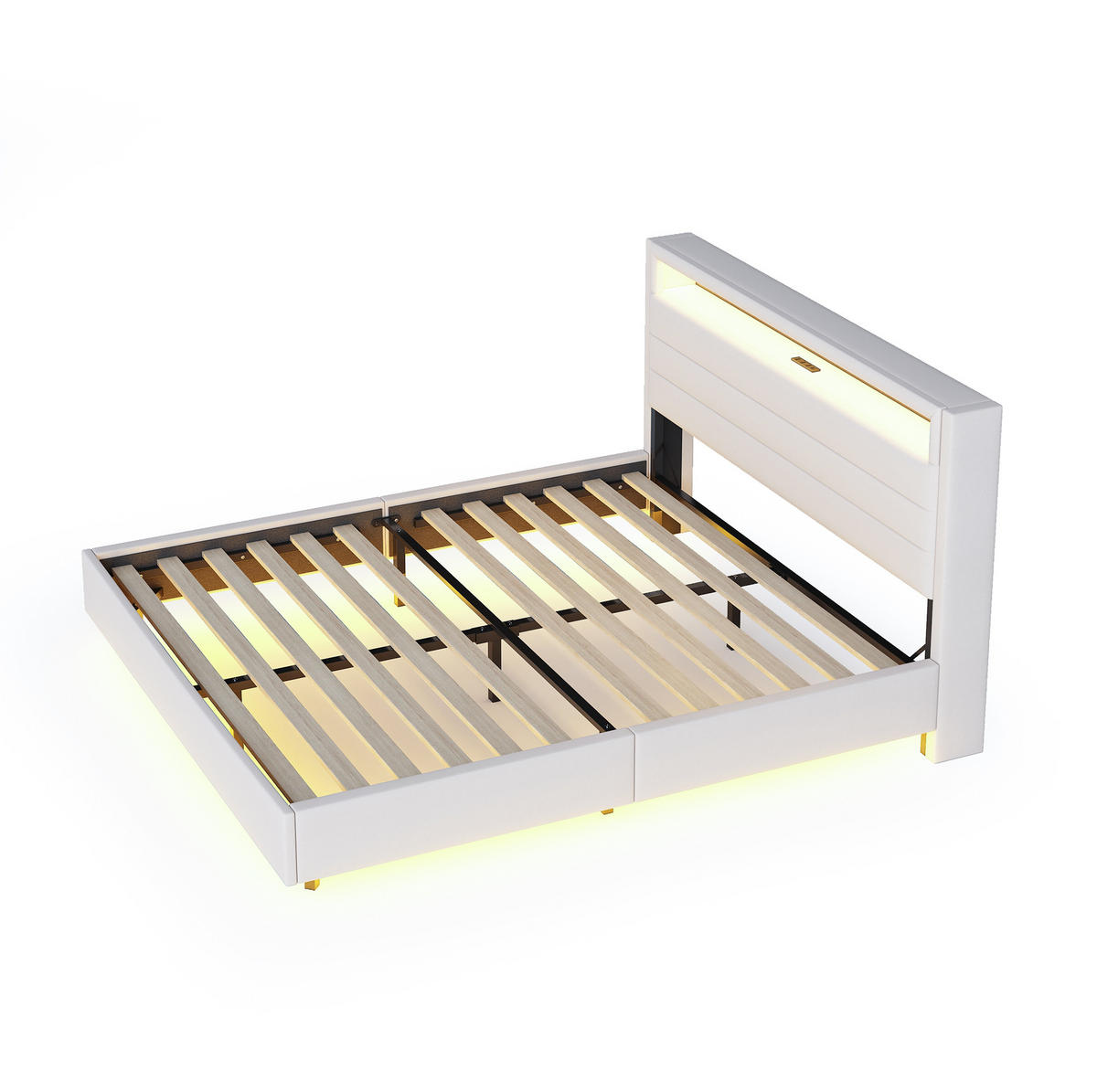 POLSTERBETT 160/200 cm Beige aus Stoff mit LED und USB-Steckdose - Beige, Textil (160/200cm) - OKMYHOME