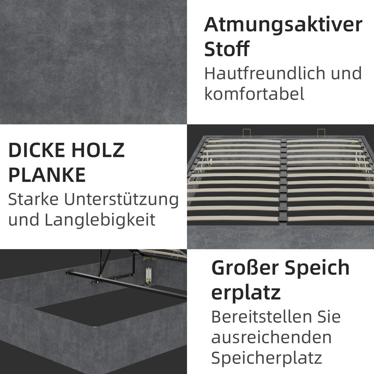POLSTERBETT 140x200 cm Stauraum hydraulisch grau - Grau, Textil (140/200cm) - LEBENLANG