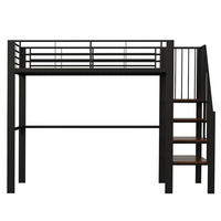 HOCHBETT 90/200 cm Schwarz mit geräumigem Stauraum und Stauraumtreppe - Schwarz, Metall (90/200cm) - Oxeza