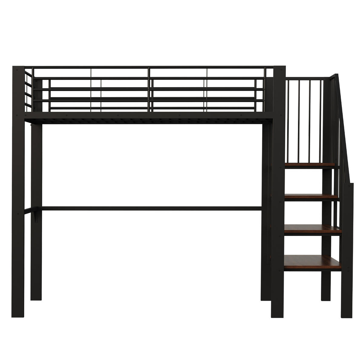 HOCHBETT 90/200 cm Schwarz mit Stauraum und Treppe aus Metall und Holz - Schwarz, Metall (90/200cm) - OKWISH