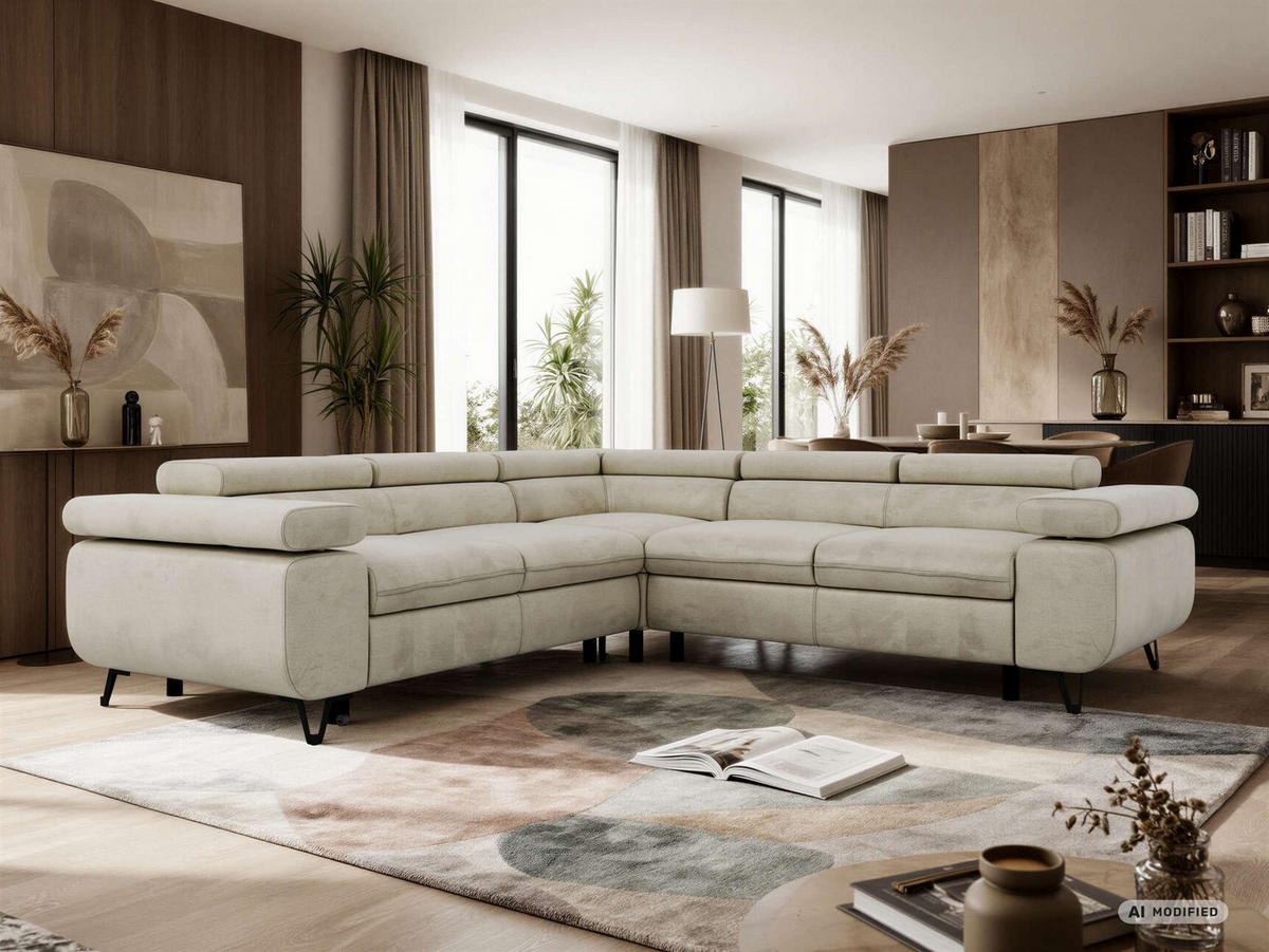 ECKSOFA QUADRO L - Beige Velvet - Rechts Seite - Beige/Schwarz, Textil/Metall (269/269cm) - MKS