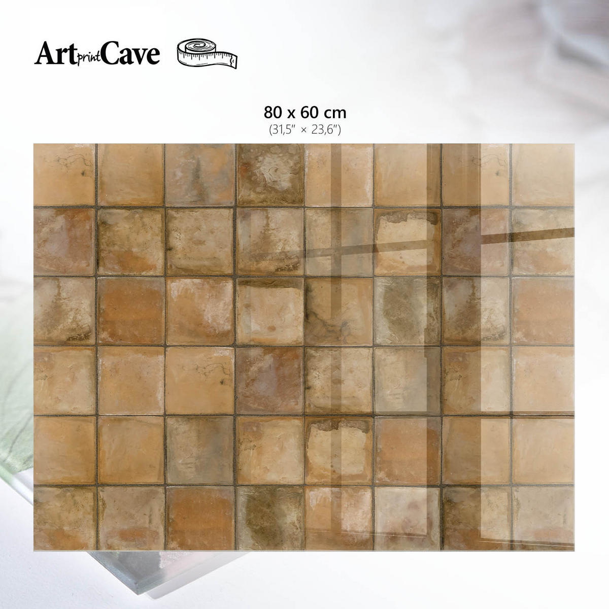 GLASPLATTE 80x60 cm – Rustikale Fliesen - Braun, Glas (0.4/80/60cm) - ArtPrintCave