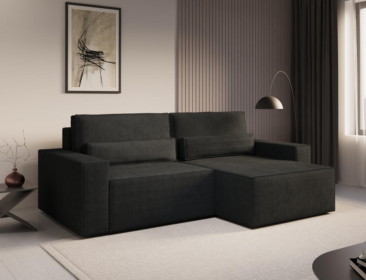 ECKSOFA - Universale Ecksofa DENVER mini - Schwarz - Poso 135 - Schwarz, Holzwerkstoff (248/162cm) - Möblo