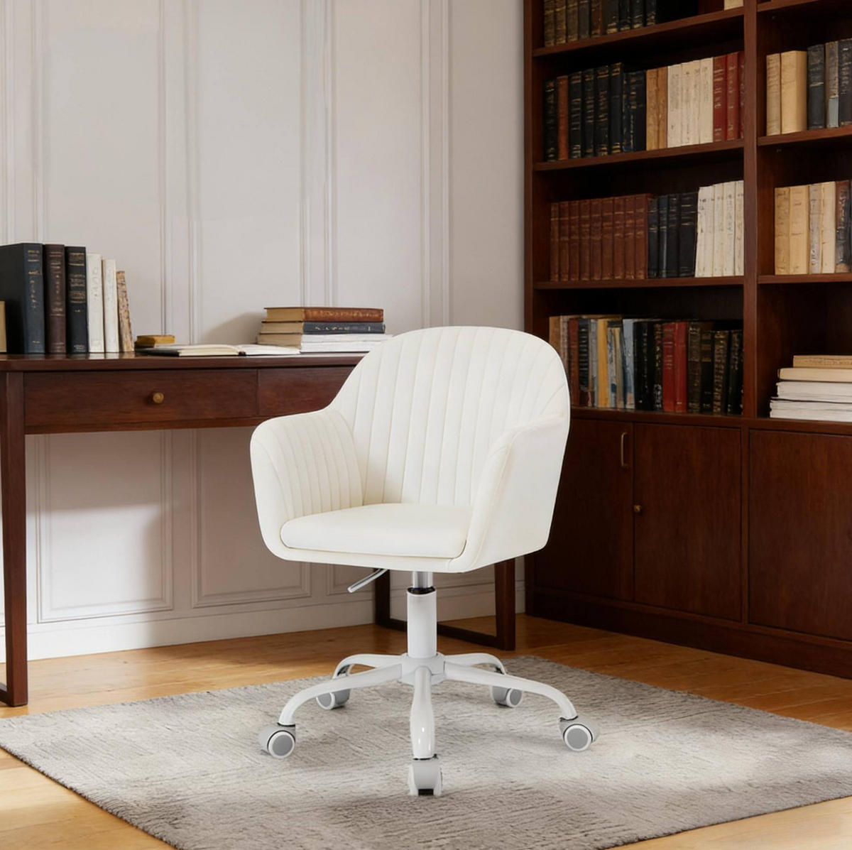 BÜROSTUHL höhenverstellbar drehbar 58 x 58,5 cm Samt Cremeweiß - Weiß, Metall (40/87/56cm) - Meubliv