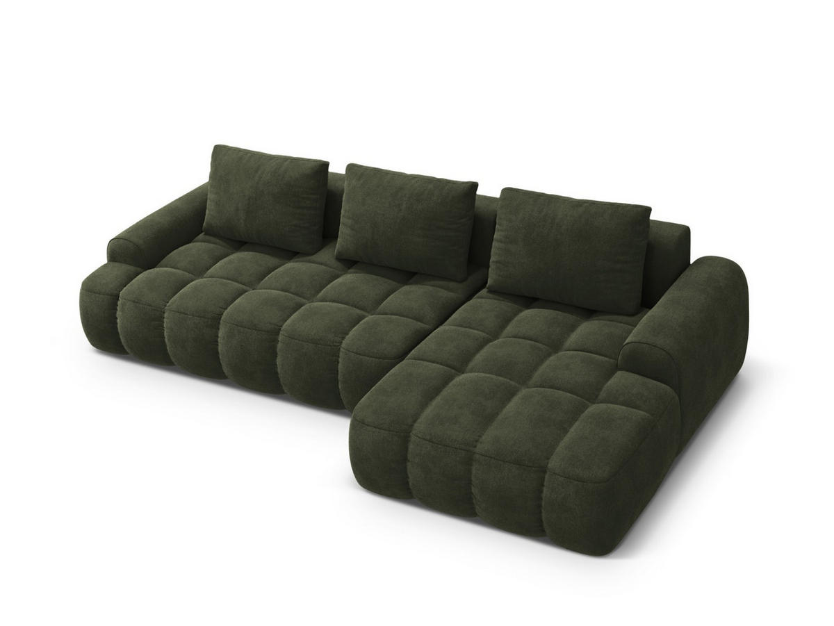 AUSKLAPPBARES-ECKSOFA rechts mit Container Linz aus Samt grün 3 Sitzplätze - Grün, Textil (142/275cm) - Cosmopolitan Design