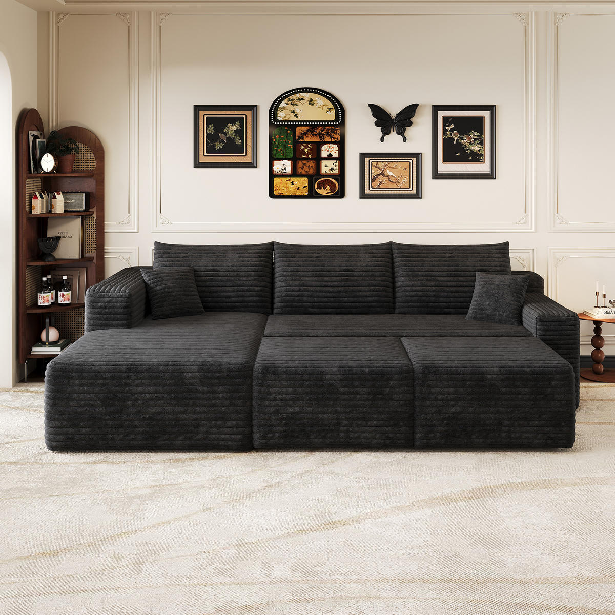 WOHNLANDSCHAFT Cord Schwarz ohne Montage - Schwarz, Textil (241/58/151cm) - WISHDOR