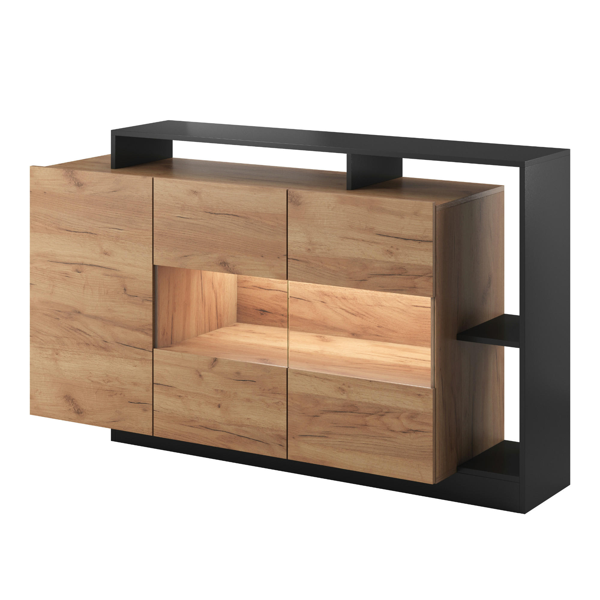SIDEBOARD ALVDAL KOM1 ABS-Kante Eiche Anthrazit - Anthrazit, Glas/Holzwerkstoff (155/94/44cm) - Komodee