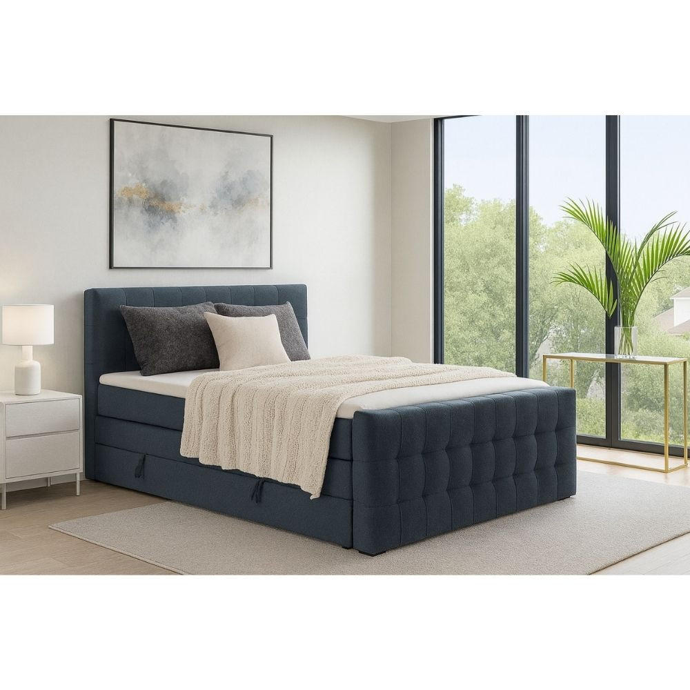 BOXBETT Royal mit Bonnelmatratze und Topper, 200x200, Dunkelgrau - Dunkelgrau, Holzwerkstoff/Kunststoff (200/200cm) - AN-Moebel 4u