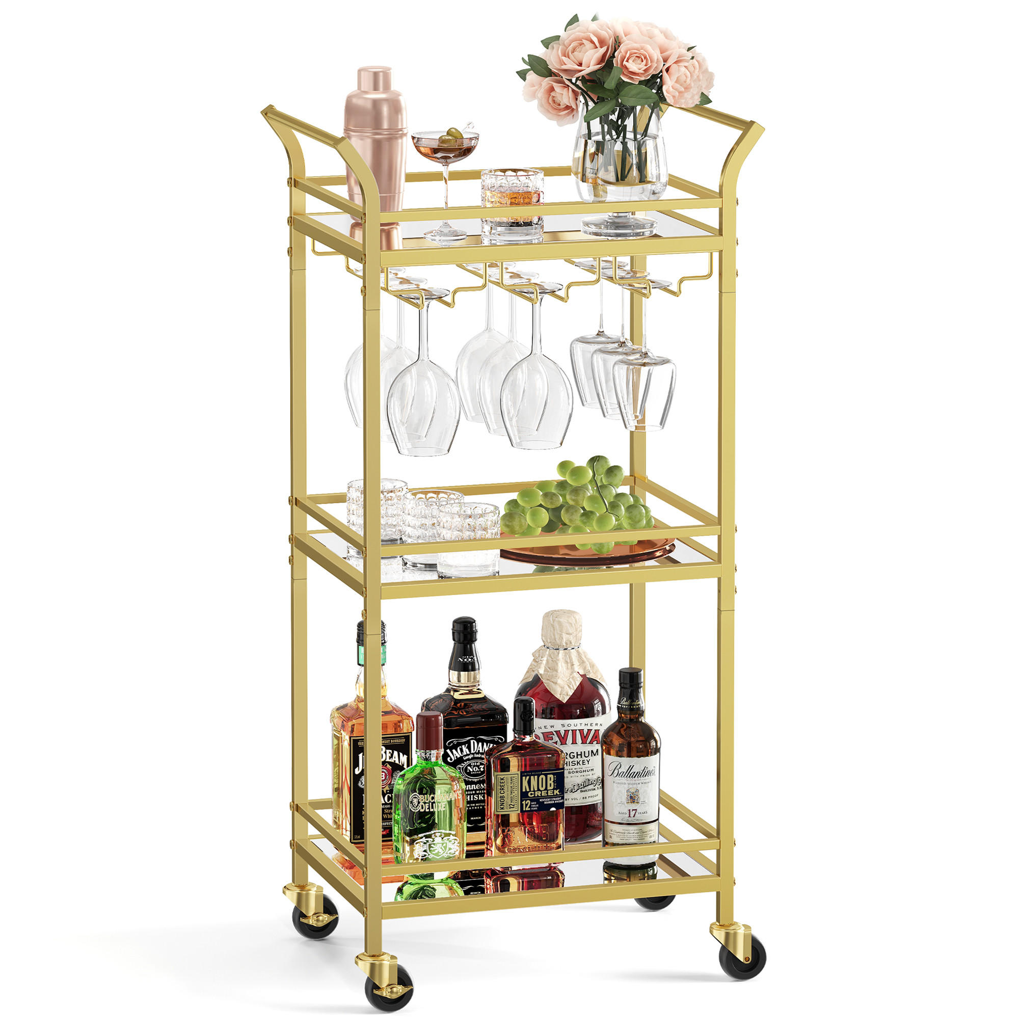 BEISTELLWAGEN Gaia - Goldfarben, Glas (30/92/47cm) - VASAGLE