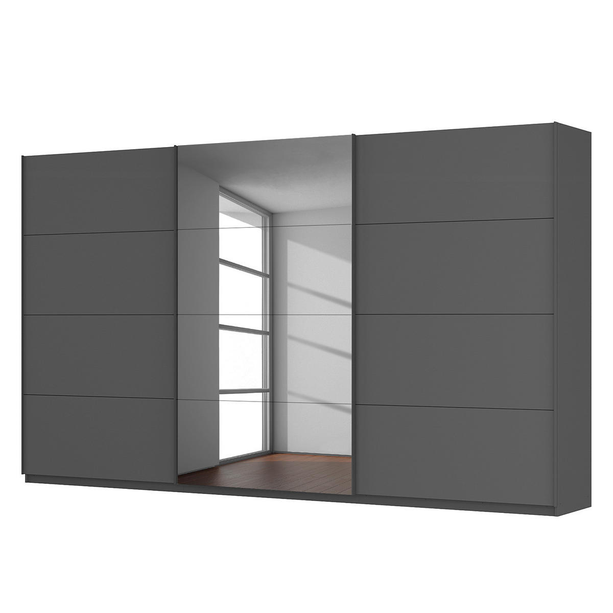 SCHWEBETÜRENSCHRANK - Graphitfarben, Glas/Holzwerkstoff (405/236/68cm) - home24