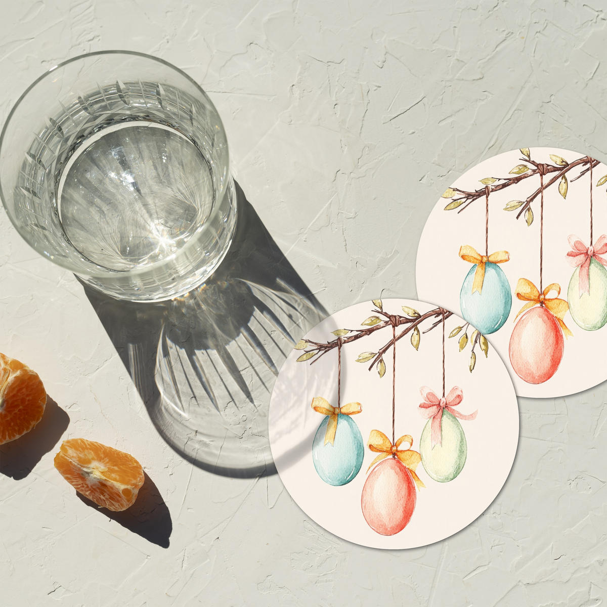 GLASUNTERSETZER Osterkuchen - Schleife - Eier 10x10 cm - Creme, Naturmaterialien (10/0.2cm) - MuchoWow