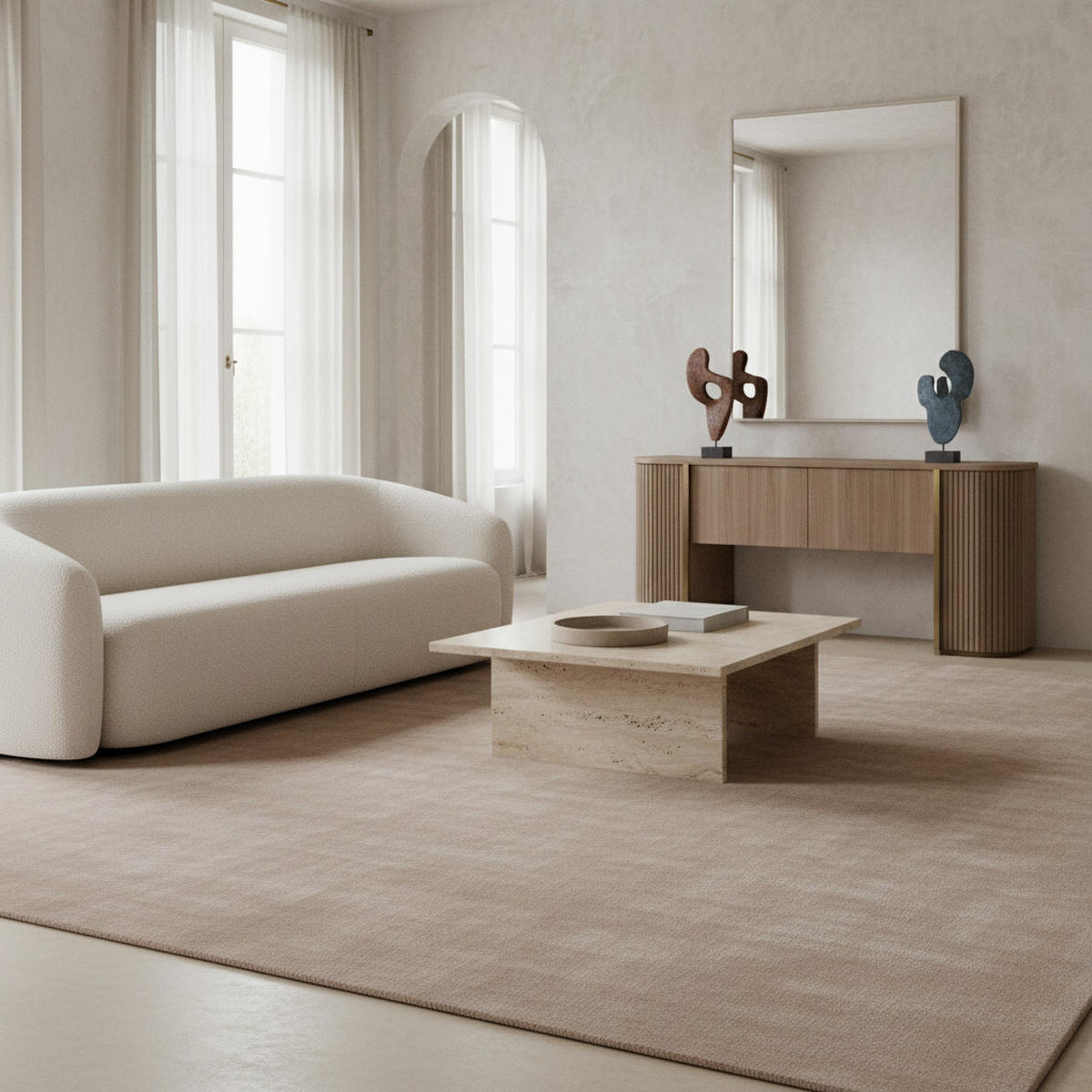 TEPPICH Kurzflor Uni-Farbe Microfaser Antirutsch Wohnzimmer waschbar Beige Rechteckig 240x340 - Beige, Textil (240/340cm) - KADIMA DESIGN