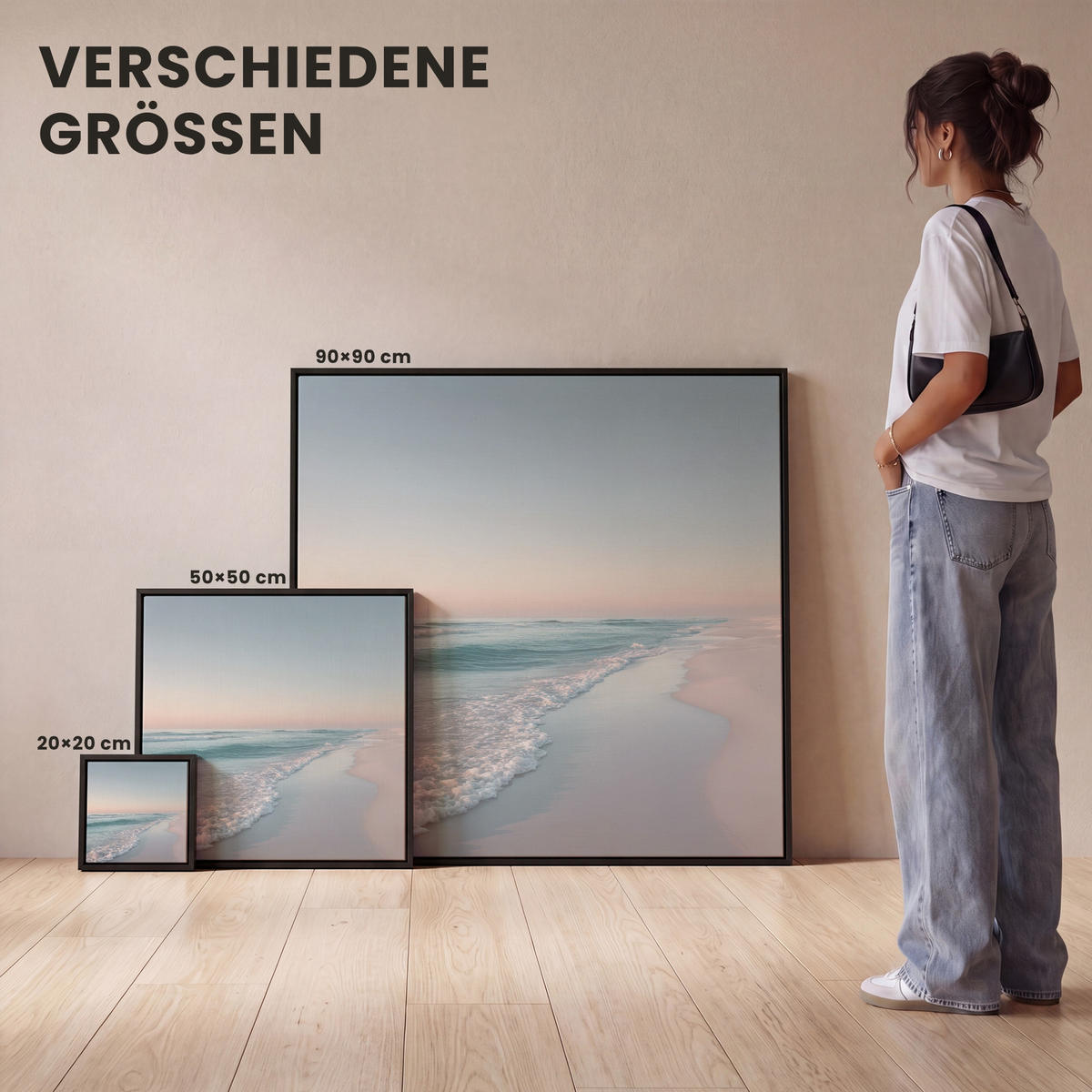 LEINWAND Bilder mit Rahmen - Küstenlinie - Pastell - Wasser - 20x20 - Pastellblau, Textil (20/20cm) - MuchoWow