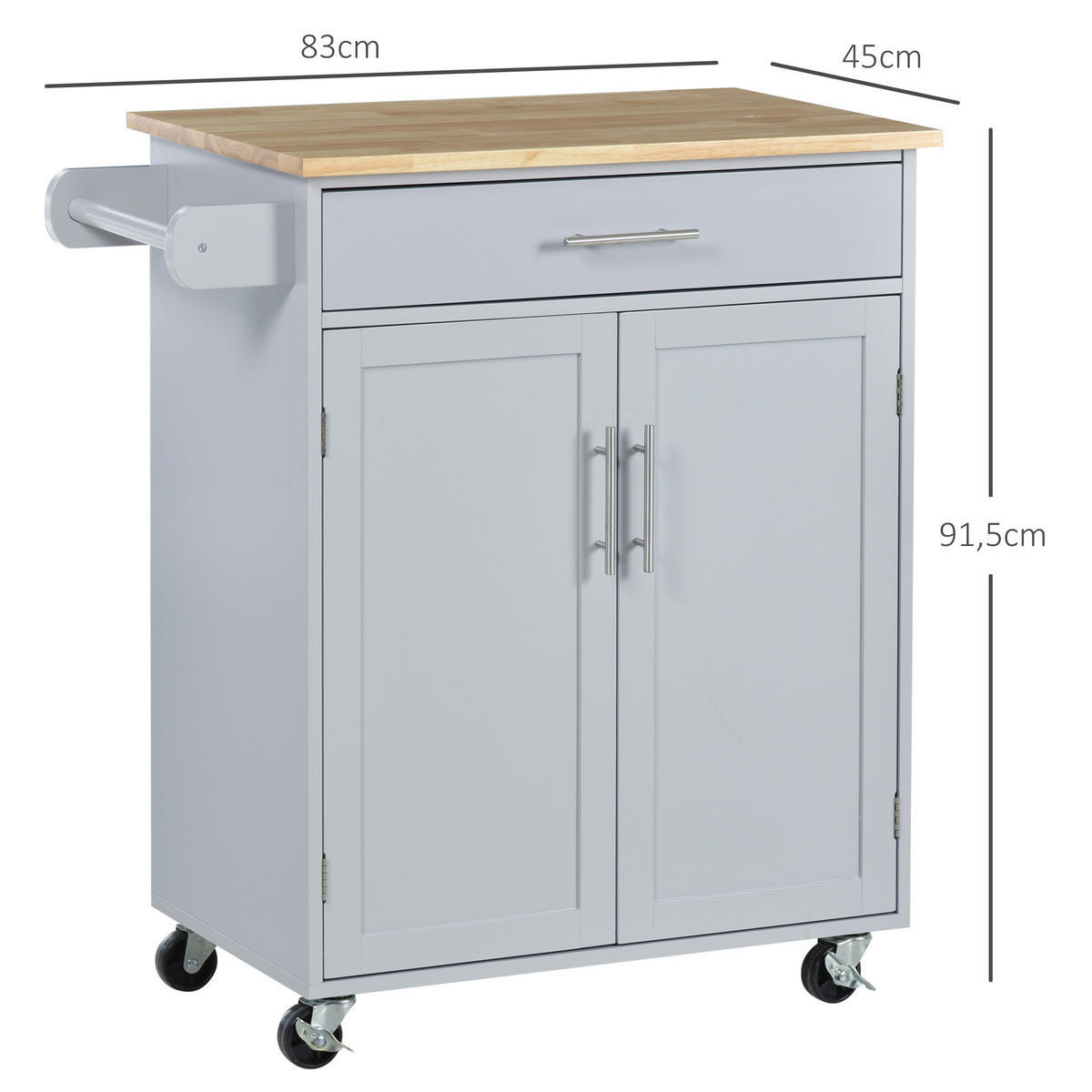 KÜCHENROLLWAGEN DE-11085 2 Türen & Schublade mit Handtuchhalter Grau - Grau, Holzwerkstoff (114.3/232.41/210.82cm) - ComfortXL