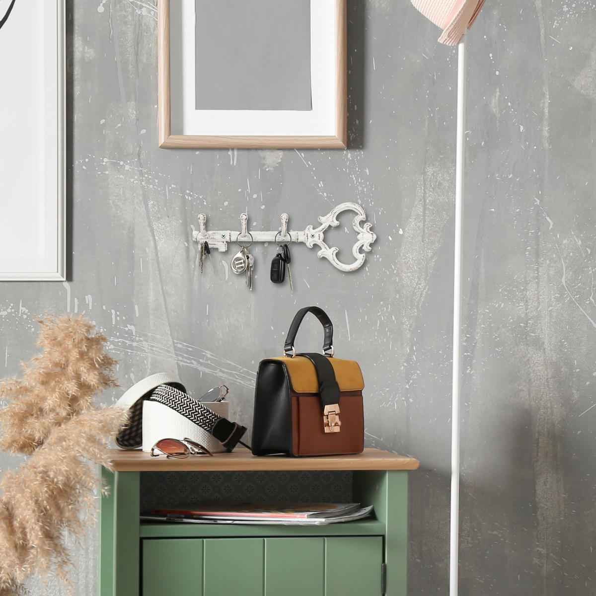 KLÍČOVÁ deska - bílá, kov (33/4.5/12.5cm) - Relaxdays