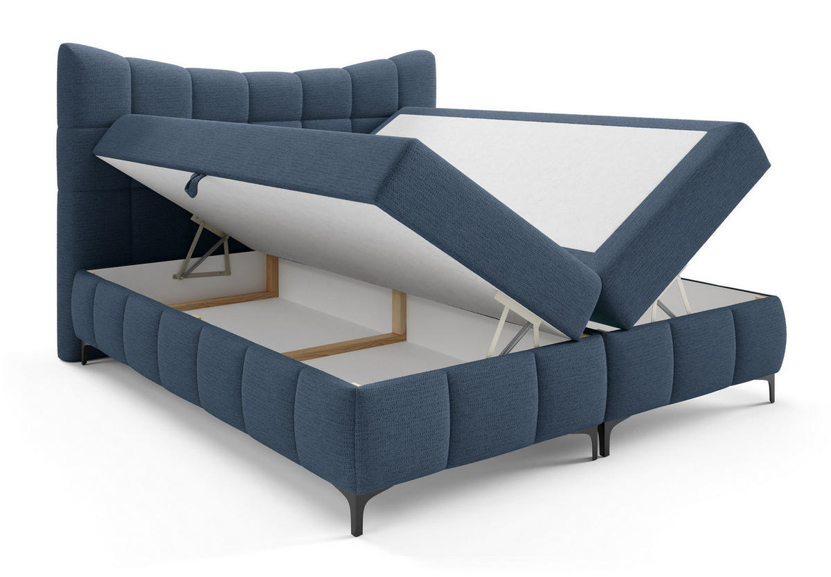 BOXSPRINGBETT 200x200 Almera, Chenille, Bettkasten, Matratze, Marineblau - Dunkelblau, Holz/Textil (200/200cm) - Emporius