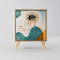 SIDEBOARD ABSTRACT FACES, Eichefarben, 57,5x42x75,5 cm, Goldfarbene Metallfüße - Eichefarben/Goldfarben, Holzwerkstoff/Metall (57.5/75.5/42cm) - SpaceRebels