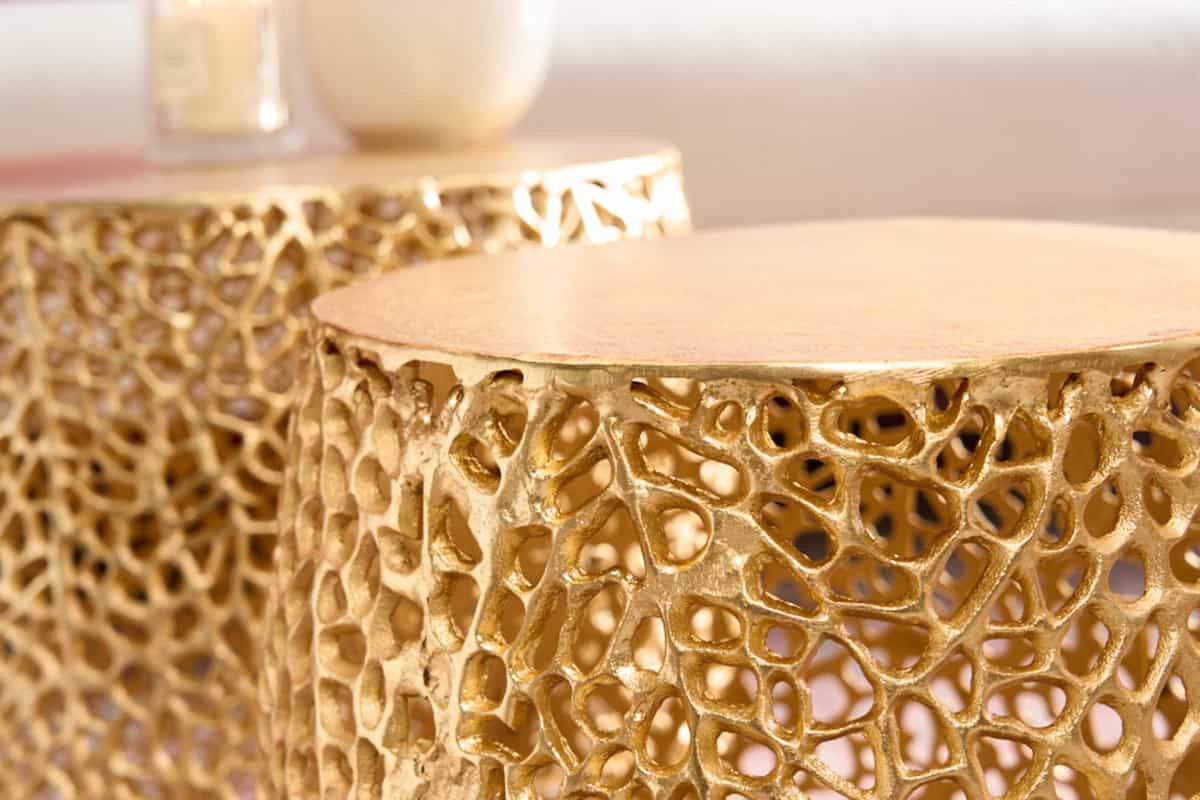 COUCHTISCH 2er Set ABSTRACT LEAF rund Gold 45cm - Goldfarben, Metall (45/45/42cm) - riess-ambiente