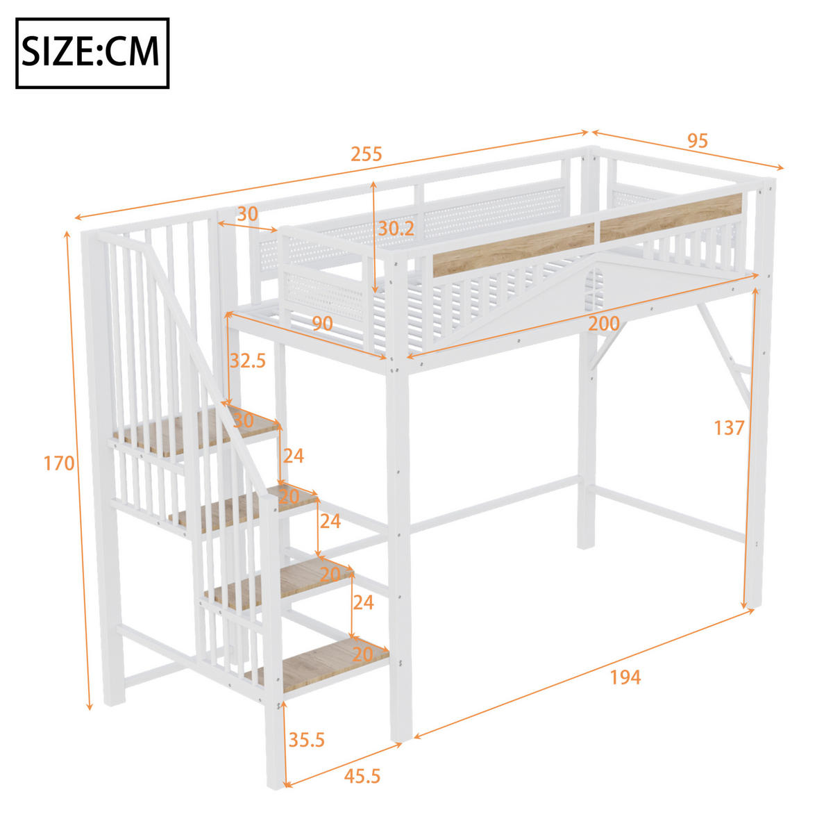 HOCHBETT 90/200 cm weiß aus Metall und Holz mit Stauraumleiter - Weiß, Metall (90/200cm) - OKWISH