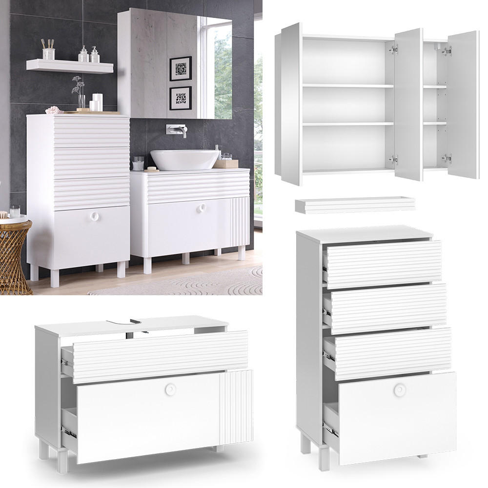 BADMÖBEL-SET Sola Weiß 3 Teile, mit Midischrank - Weiß, Holzwerkstoff (100/72/37cm) - Vicco