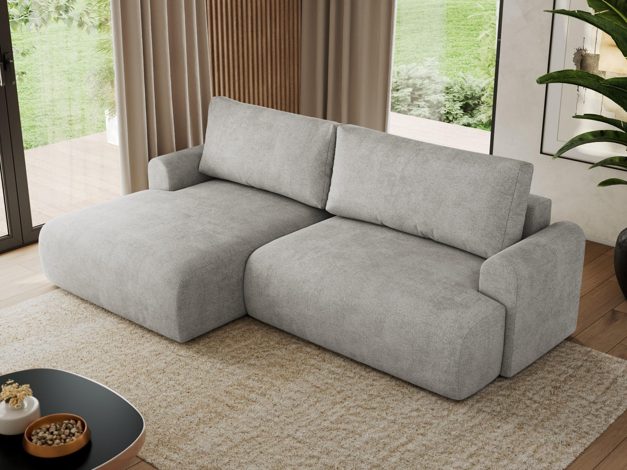 ECKSCHLAFSOFA TONO L Hellgrau Struktur - links - Hellgrau/Schwarz, Kunststoff/Textil (260/150cm) - MKS