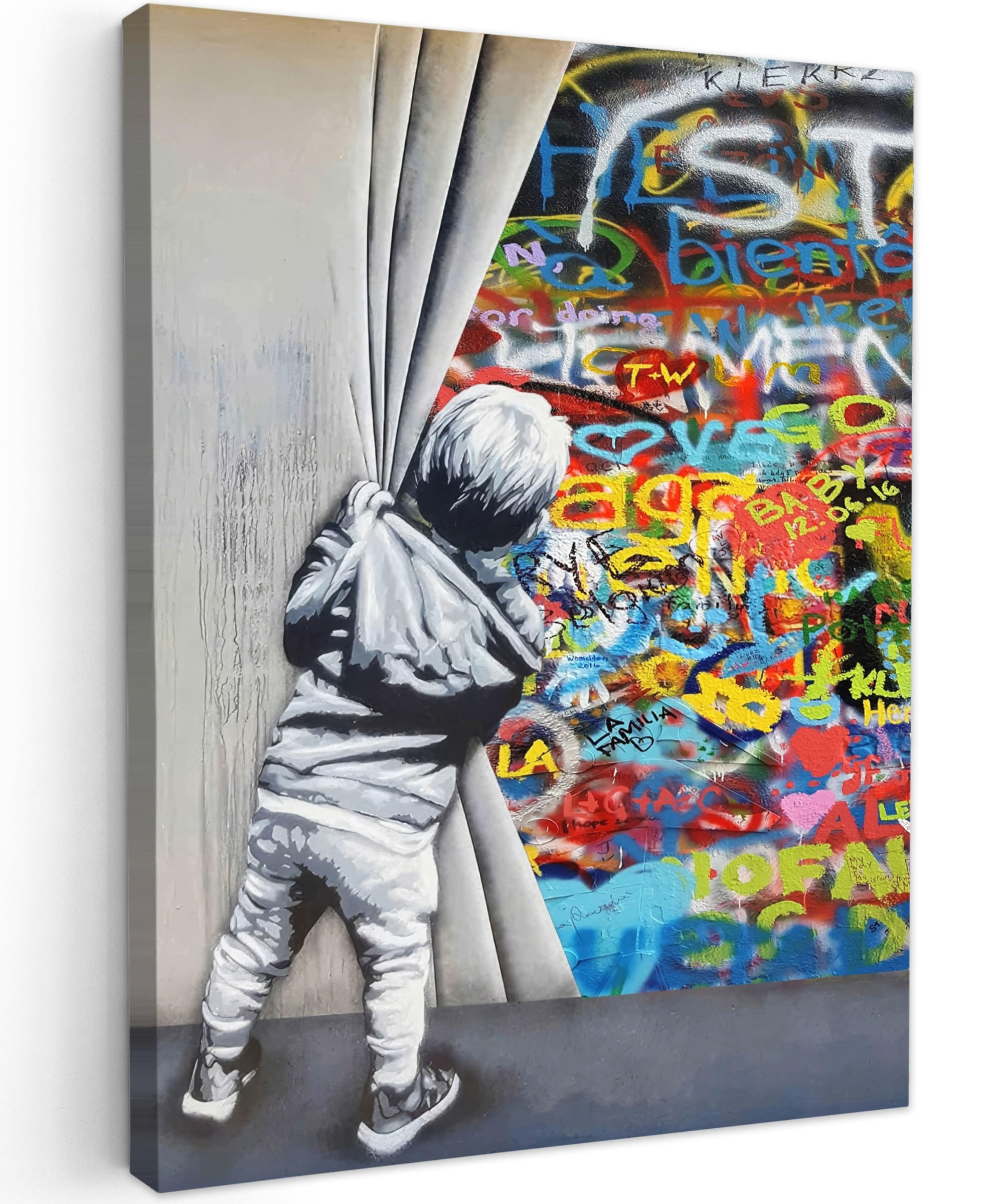 LEINWANDBILD Graffiti - Junge - Ilussie - Straßenkunst 60x80 cm - Hellgrau, Textil (60/80cm) - MuchoWow