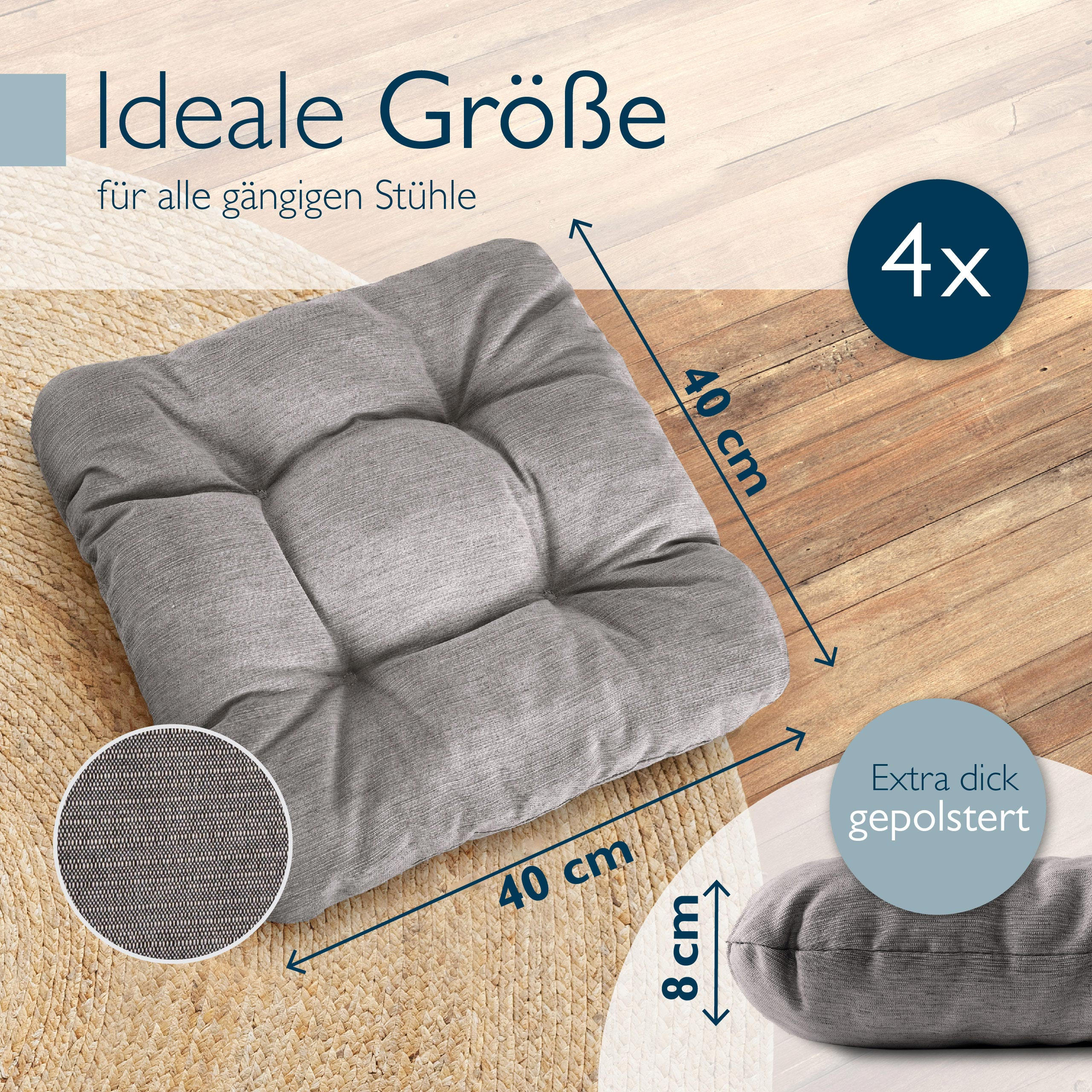 STUHLKISSEN HighLux SK 40/40/8cm Hellgrau (4tlg) - Hellgrau, Textil (40/40/32cm) - Beautissu 