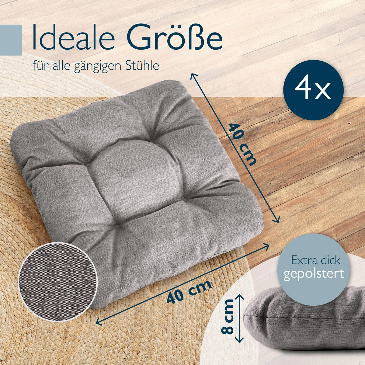 STUHLKISSEN HighLux SK 40/40/8cm Hellgrau (4tlg) - Hellgrau, Textil (40/40/32cm) - Beautissu 