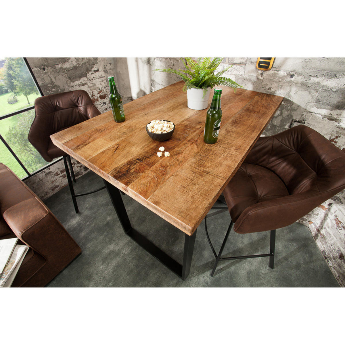 BARTISCH IRON CRAFT Mangoholz Natur 120cm - Schwarz/Braun, Holz/Metall (120/105/80cm) - riess-ambiente